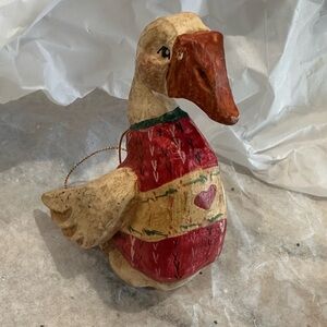 Vintage 1988 House of Hatten Christmas Ornament GOOSE Duck in Sweater Folk art